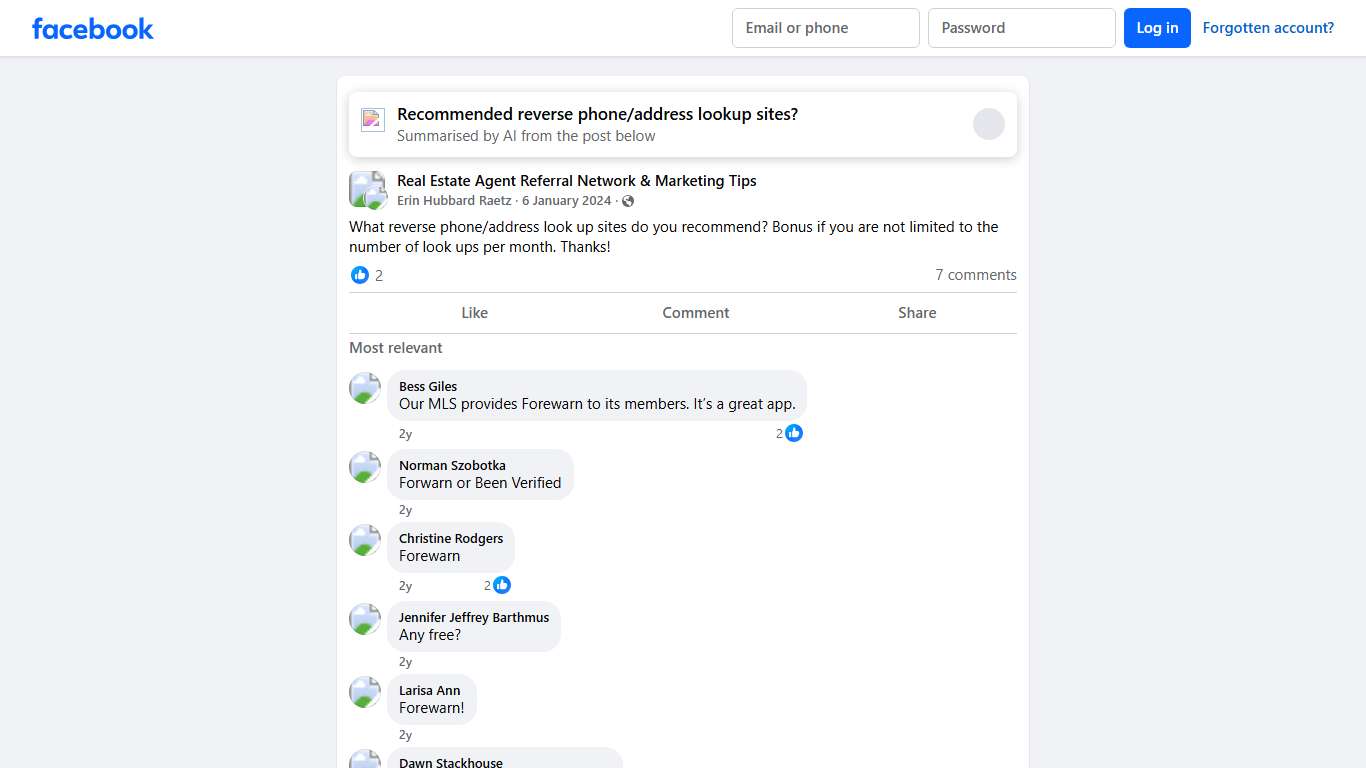 Real Estate Agent Referral Network & Marketing Tips | What reverse phone/address look up sites do you recommend | Facebook